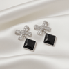 Tessara Silver-Plated Bow Drop Earrings with Black Square Stone