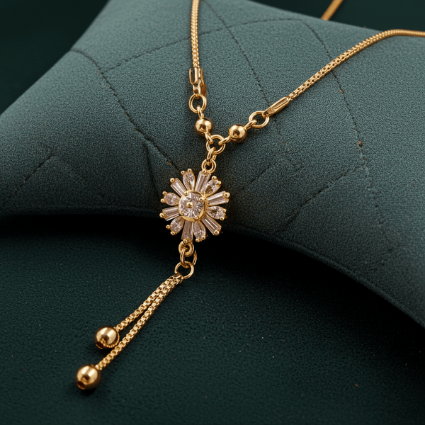 Tessara Gold-Plated Zirconia Floral Dangler Pendant