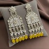 Tessara Silver-Plated Kundan Chandelier Earrings with Yellow Beads