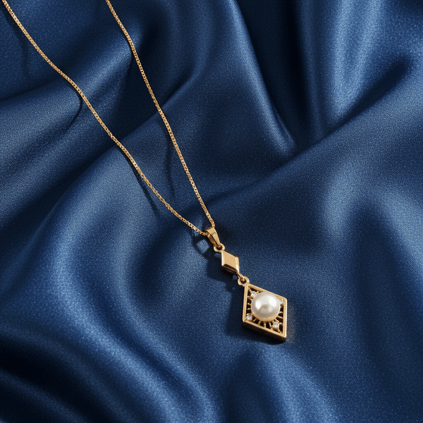 Tessara Gold-Plated White AD-Studded Geometric Pearl Pendant