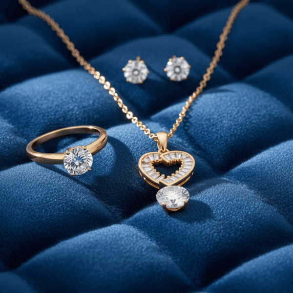 Tessara Gold-Plated Zirconia Heart & Solitaire Pendant Set