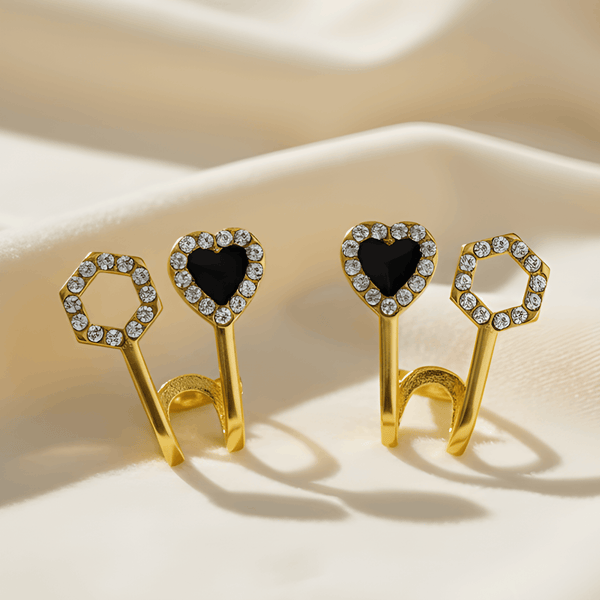 Tessara Gold-Plated Zirconia Heart & Hexagonal Earrings
