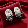 Tessara Silver-Plated Kundan Drop Earrings with Black Beaded Fringe