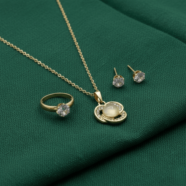 Tessara Gold-Plated Translucent Stone Floral & Solitaire Set
