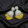Tessara Silver-Toned Kundan Studded Drop Earrings with Yellow Beaded Drops
