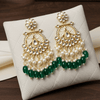 Tessara Gold-Plated Kundan & Pearl Chandbali Earrings with Bottle Green Beads