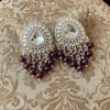 Tessara Silver-Plated Kundan Drop Earrings with Wine Beaded Fringe