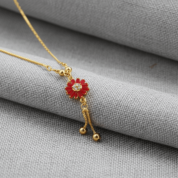Tessara Gold-Plated Ruby-Toned Floral Dangler Pendant