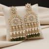 Tessara Gold-Plated Kundan Chandelier Earrings with Bottle Green Beads