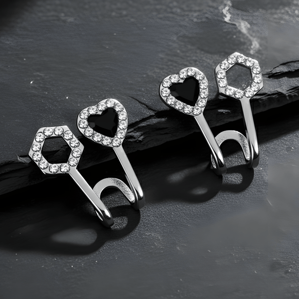 Tessara Silver-Plated Zirconia Heart & Hexagonal Earrings