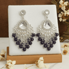 Tessara Silver-Plated Kundan Chandelier Earrings with Purple Beaded Tassels