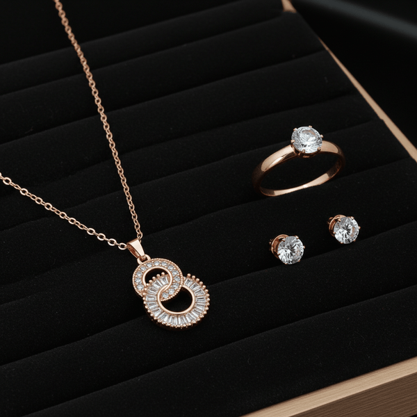 Tessara Rose Gold-Plated Interlocked Zirconia Pendant Set