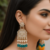 Tessara Gold-Plated Kundan Chandelier Earrings with Rama Green Beads