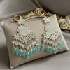 Tessara Silver Kundan Chandeliers with Sea Green Beads