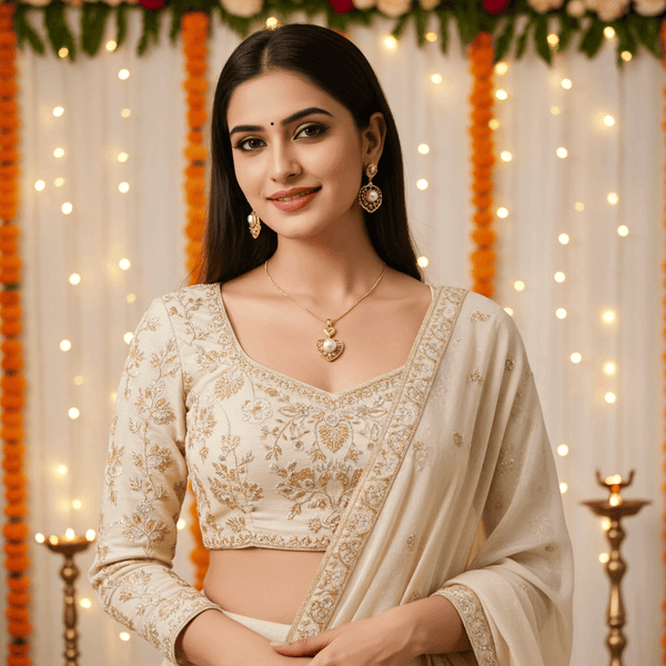 Tessara Gold-Plated White AD-Studded Pearl Heart Pendant