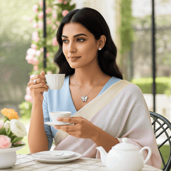 Tessara Sterling Silver Butterfly Translucent Pendant Set