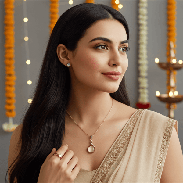 Tessara Lilac Stone-Studded Pendant Set, Gold-Toned