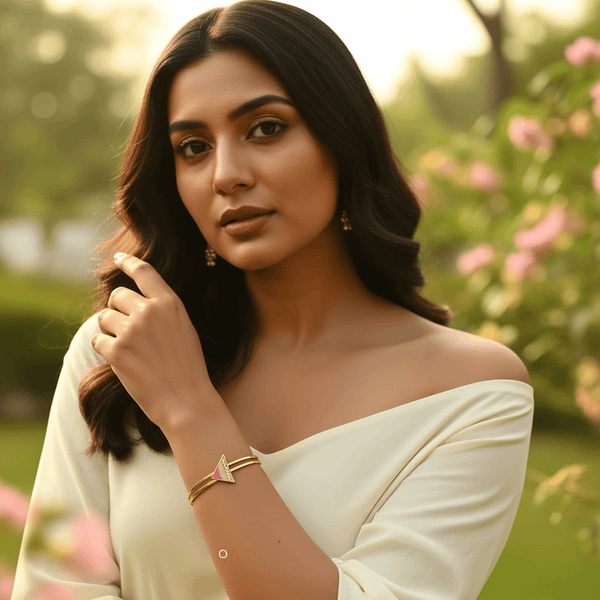 Tessara Gold-Plated Zirconia & Pink Enamel Bangle