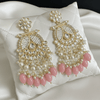 Tessara Gold-Plated Kundan & Pearl Chandbali Earrings with Onion Pink Beads
