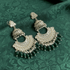 Tessara Silver-Plated Kundan Chandbali Earrings with Bottle Green Beads