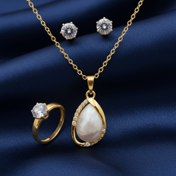 Tessara Gold-Plated Translucent Stone Teardrop Pendant Set