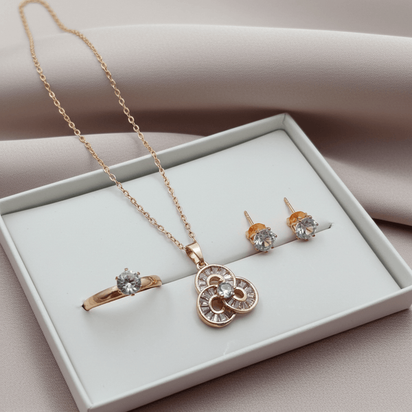 Tessara Rose Gold-Plated Zirconia Floral & Solitaire Set