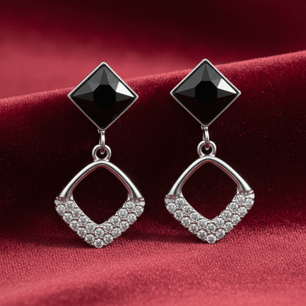 Tessara Sterling Silver Black Stone & Zirconia Drop Earrings