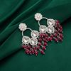 Tessara Silver-Plated Kundan Chandelier Earrings with Maroon Beaded Tassels