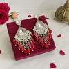 Tessara Silver-Plated Kundan Teardrop Earrings with Red Beaded Fringe