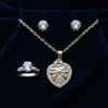 Tessara Gold-Plated Translucent Stone Heart & Bow Pendant Set