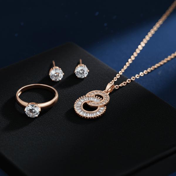 Tessara Rose Gold-Plated Interlocked Zirconia Pendant Set