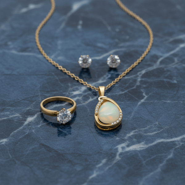 Tessara Gold-Plated Translucent Stone Teardrop Pendant Set