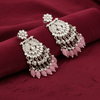 Tessara Silver-Plated Kundan Chandelier Earrings with Dusty Pink Beads