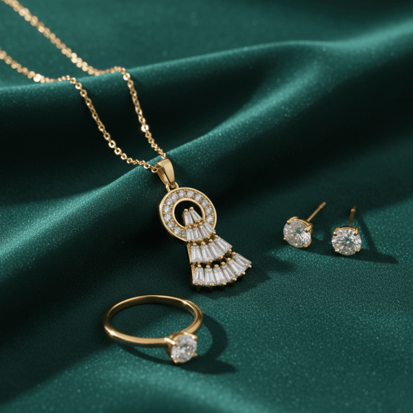 Tessara Gold-Plated Zirconia Cascade & Solitaire Pendant Set