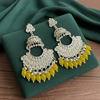 Tessara Gold-Plated Kundan Chandbali Earrings with Yellow Beads