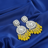 Tessara Silver-Toned Kundan Studded Drop Earrings with Yellow Beaded Drops