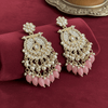 Tessara Gold-Plated Kundan & Pearl Chandbali Earrings with Onion Pink Beads