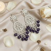 Tessara Silver-Plated Kundan Teardrop Earrings with Purple Beaded Fringe