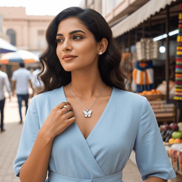 Tessara Sterling Silver Butterfly Translucent Pendant Set