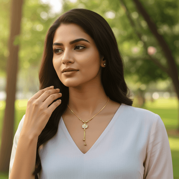 Tessara Gold-Plated Zirconia Floral Dangler Pendant