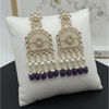 Tessara Gold-Plated Kundan Chandelier Earrings with Purple Beads
