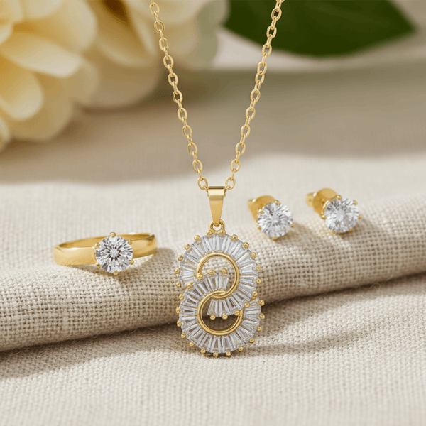 Tessara Gold-Plated Interlocked Zirconia Pendant Set