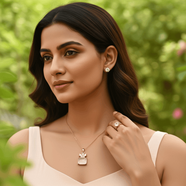 Tessara Rose Gold-Plated Translucent Stone Pendant Set