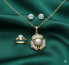 Tessara Gold-Plated Pearl & Zirconia Floral Pendant Set