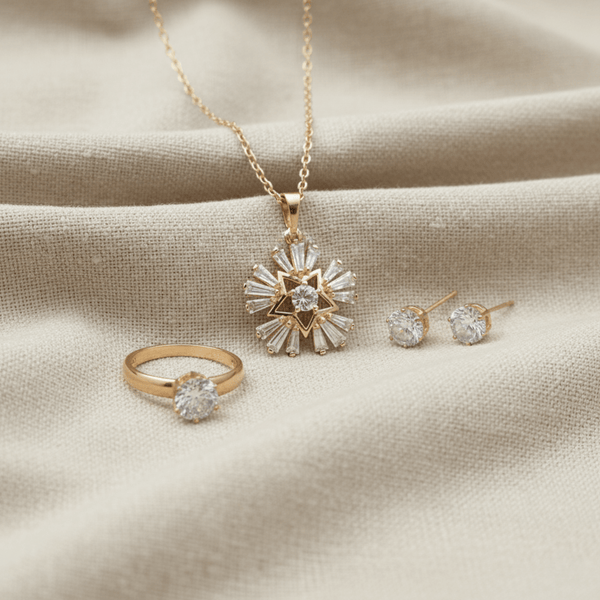 Tessara Gold-Plated Zirconia Star & Solitaire Pendant Set