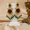 Tessara Gold-Plated Carved Stone & Pearl Drop Earrings in Maroon & Green