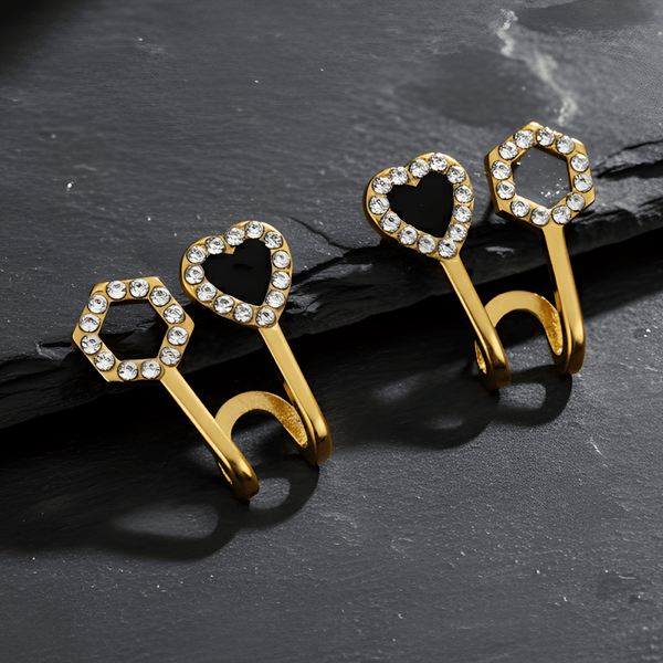 Tessara Gold-Plated Zirconia Heart & Hexagonal Earrings