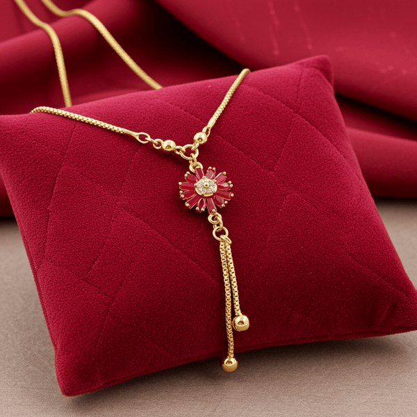 Tessara Gold-Plated Ruby-Toned Floral Dangler Pendant