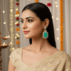 Tessara Silver-Plated Kundan Drop Earrings with Carved Sea Green Stone