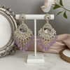 Tessara Silver-Plated Kundan Teardrop Earrings with Lavender Beaded Fringe